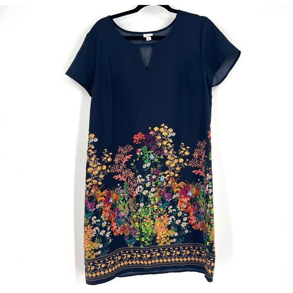Merona Floral Print Shift Dress Size Navy Blue Casual Large Career - Picture 1 of 6